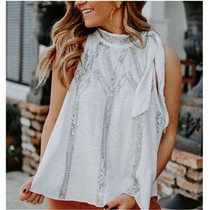 Free People Glitter City Tank White Crop Top Neck Tie S